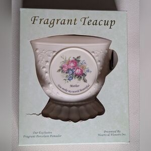 Fragrant Teacup Porcelain Pomador - White with Floral Motif Vintage 1995